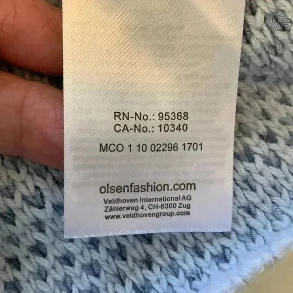 Olsen two-tone  blue knit cardigan, medium weight, cotton & polyester - Picture 7 of 11